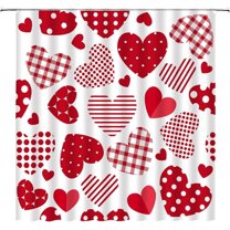 Valentine''s Day Shower Curtain Pink and Red Sweet Heart Buffalo Plaid Polka Dot Romantic Love Lover Couple Gifts Creative Modern Fashion Fabric Bathroom Decor Curtain Sets with Hooks
