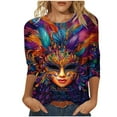 thumbnail image 2 of Oksale Mardi Gras Shirts for Women Plus Size 3/4 Sleeve Shirt Casual Crew Neck Tee Blouses Funny Graphic Feitival Tops 2025, 2 of 5