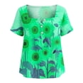 thumbnail image 4 of Yrmaups Loose Fit Short Sleeve T Shirt for Women Plus Size, Sunflower Square Neck Blouse, Casual Button Down Top, Soft Stretch Tee for Party Vacation Daily Wear, Green S, 4 of 8