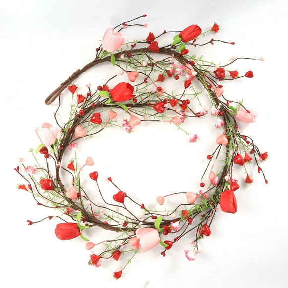 Chanana Tulipes Artificielles en Forme de Cœur en Vignes de Baies, Décorations de la Saint-Valentin de 62,9 Pouces Décorations de Centre de Table pour Mariage et Fête, Couronne Romantique de Printemps et Déco de Fête à la Maison