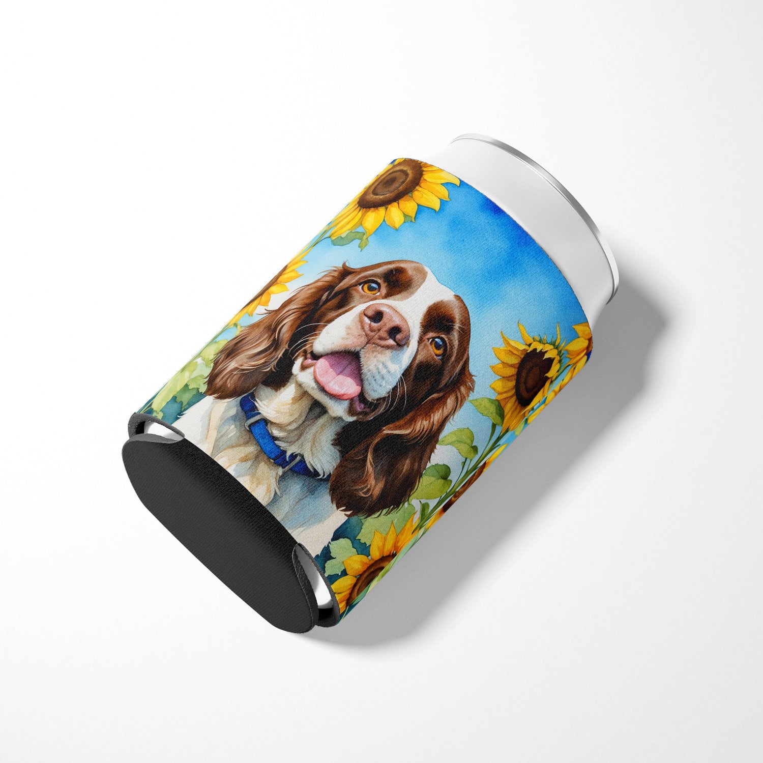English Springer Spaniel in Sunflowers Can or Bottle Hugger 3 in x 5 in