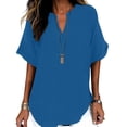 thumbnail image 2 of TGSLY Women's V Neck Tops Lightweight Thin Short Sleeve Blouses Loose Fit Dressy Casual Curved Hem Solid Color Summer Tee Shirts XL, 2 of 10