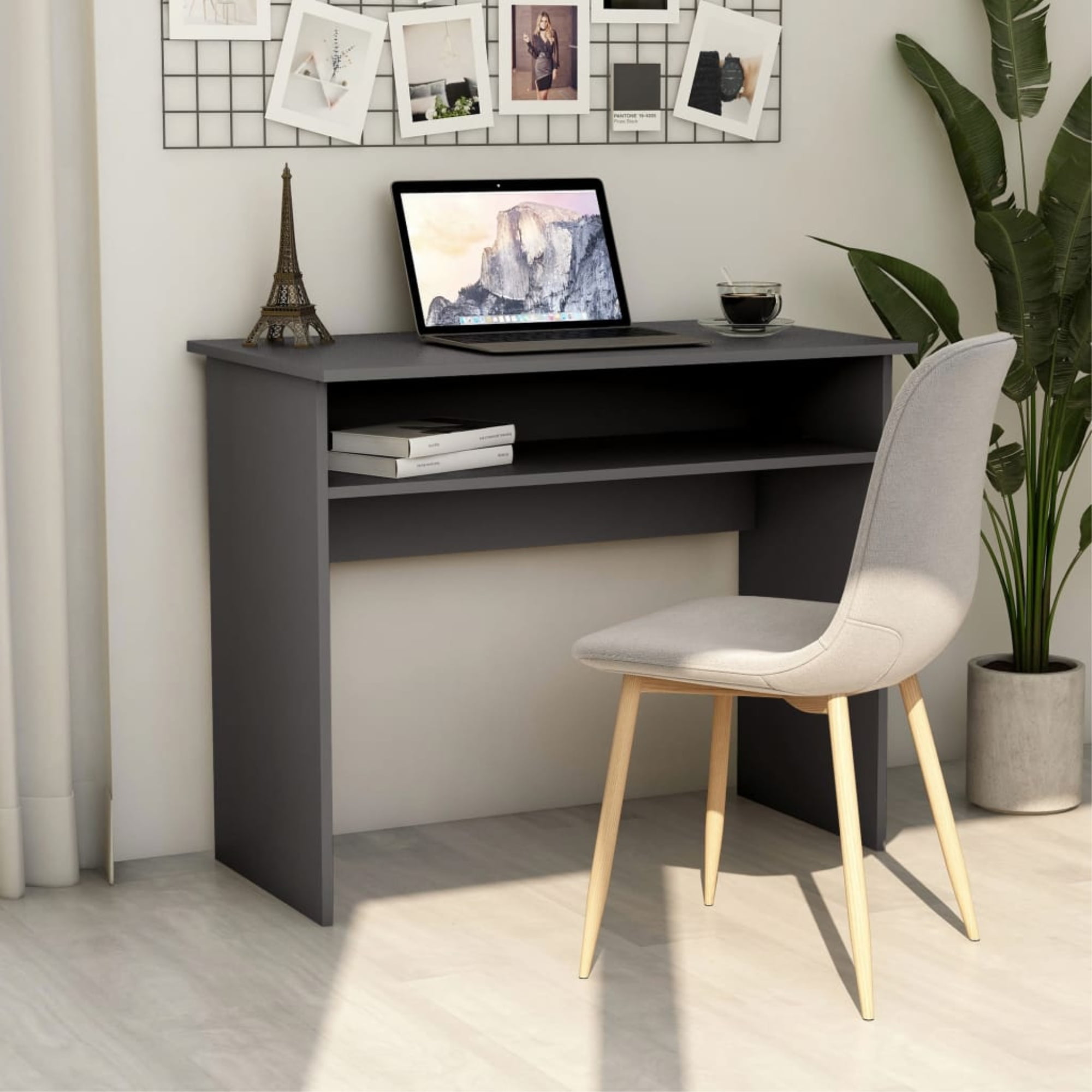 vidaXL Desk Gray Chipboard Computer Laptop Office Writing Table Furniture 
