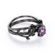 thumbnail image 3 of JeenMata Anillo de Bodas Solitario con Hoja y Enredadera Amatista Violeta de Talla Redonda de 0,5 TCW; Baño de Oro Negro de 18 K sobre Plata, 3 of 6
