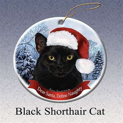 Holiday Pet Gift Black Shorthair Cat Santa Hat Porcelain Christmas Tree