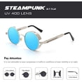 thumbnail image 4 of Lente azul con montura plateada: gafas de sol polarizadas redondas para hombres y mujeres inspiradas en el estilo retro Steampunk en un círculo metálico, 4 of 4