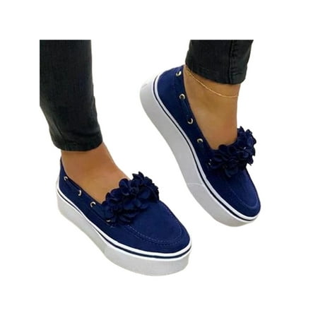 

Wazshop Ladies Flats On Casual Shoe Platform Sneakers Fashion Comfort Loafers Women Non- Lightweight Blue 9