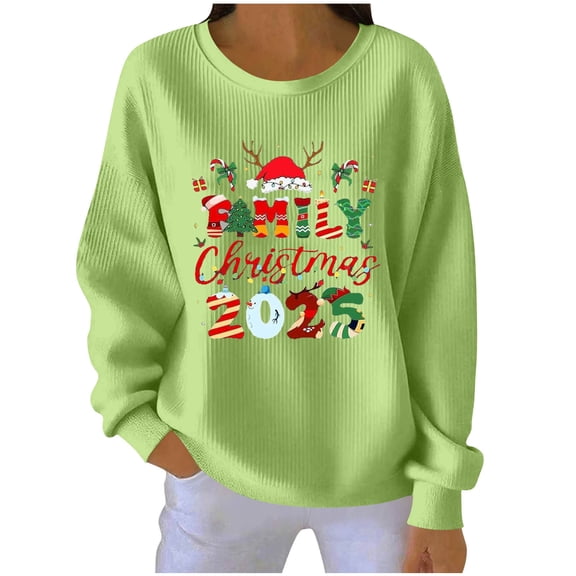 Edvintorg Christmas Shirts for Women Long Sleeve Fashion Letter Printed Casual Crewneck Sweatshirt Pullover Top Plus Size Clothing