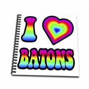 3dRose Groovy Hippie Rainbow I Heart Love Batons - Mini Notepad, 4 by 4-inch