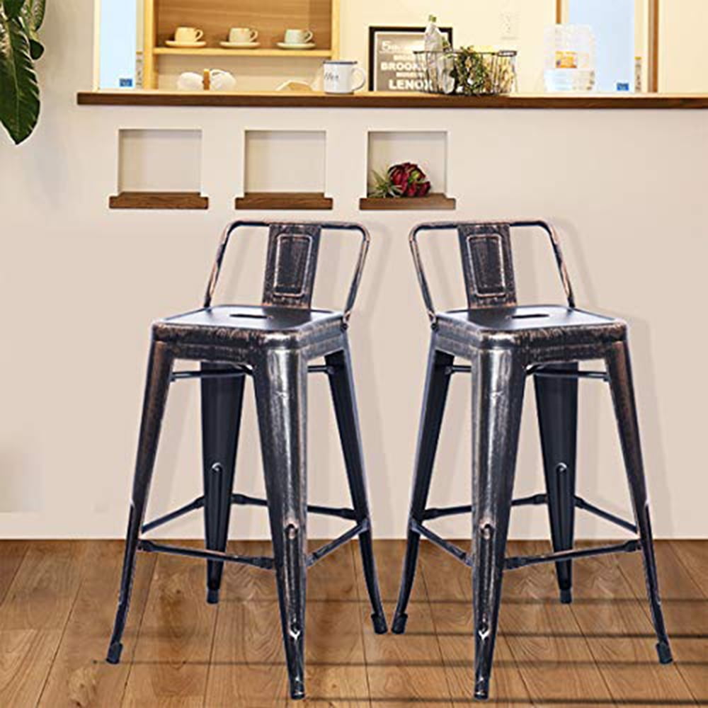 Kepooman 2 Pcs Metal High Bar Stools with with Low Backrest & Footrest, 16.5" L x 16.5" W x 32.5" H, Golden Black Kepooman 2 Pcs Metal High Bar Stools with with Low Backrest & Footrest, 16.5" L x 16.5" W x 32.5" H, Golden Black