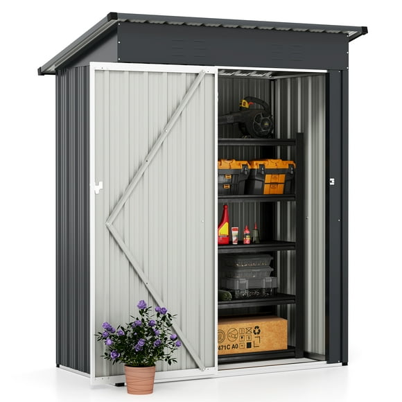 Gymax 5 x 3 FT Outdoor Storage Shed Galvanized Metal Tool House w/ Sloped Roof Gray