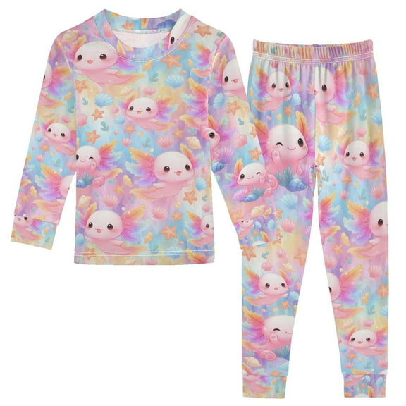 joogoo Axolotl in Seashell 2 Piece Long Sleeve Tee and Pants Cotton Pajama Set 5Y