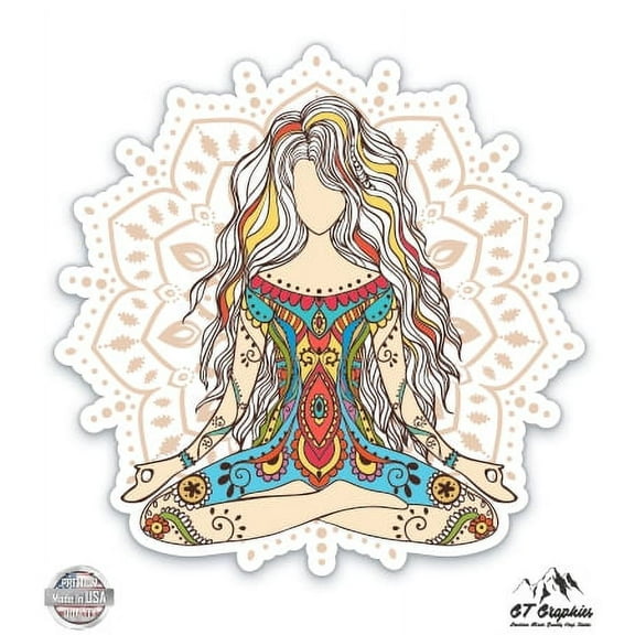 Mandala Yoga Girl - 3" Vinyl Sticker - For Car Laptop I-Pad Phone Helmet Hard Hat - Waterproof Decal
