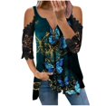 thumbnail image 1 of Mujeres Verano Cremallera Cuello en V Encaje Costura Manga corta Estampado sin tirantes Camiseta Tops Blusas Pompotops  hkajfhjk464439, 1 of 5