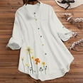 thumbnail image 2 of 3/4 Length Sleeve Tops Womens Lapel Collar Long Sleeve Button Up Floral Print Casual Loose Solid Shirt Flowy Blouses Tops for Women,White,3XL, 2 of 5