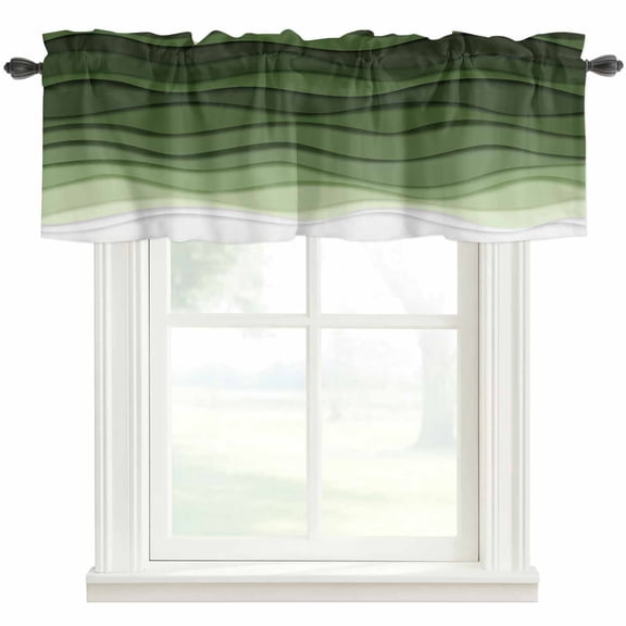 Ocean Waves Green Window Valance Curtain Ombre Texture Rod Pocket Valance for Windows Short Curtain for Living Room, Bedroom & Kitchen Window Decor 42x12in