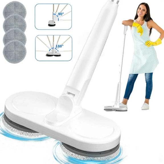 IFCOW Cordless Electric Spin Mops for Floors Cleaning Powerful Dual Spinning Floor Cleaner with 4 Reusable Microfiber Pads for Home Office,Tile Floors, Effortless Clean & Waxing