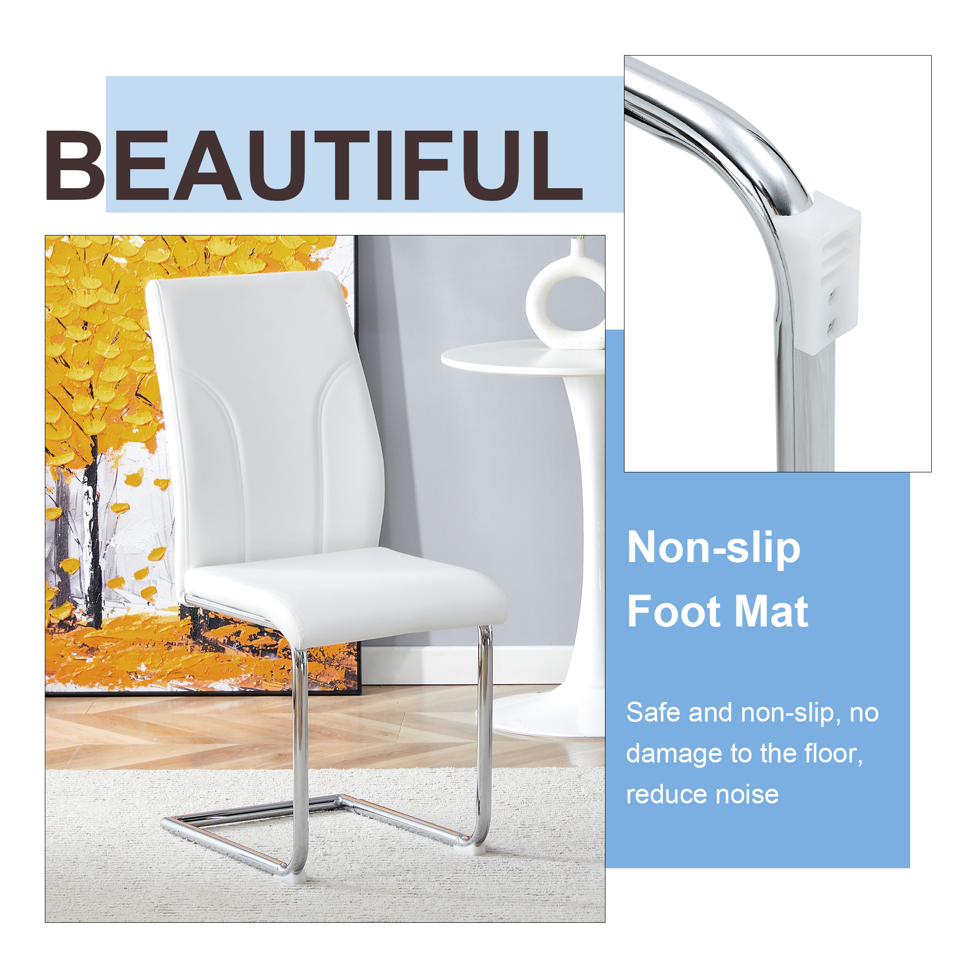 White PU Dining Chairs Set of 4 with High Back and Sturdy Legs for Dining Room Kitchen Living Room