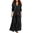 thumbnail image 2 of Miqool Womens Faux Denim Maxi Dresses Long Sleeve Collared Button Front Patchwork Ruffled Long Dress with Pocket, 2 of 5