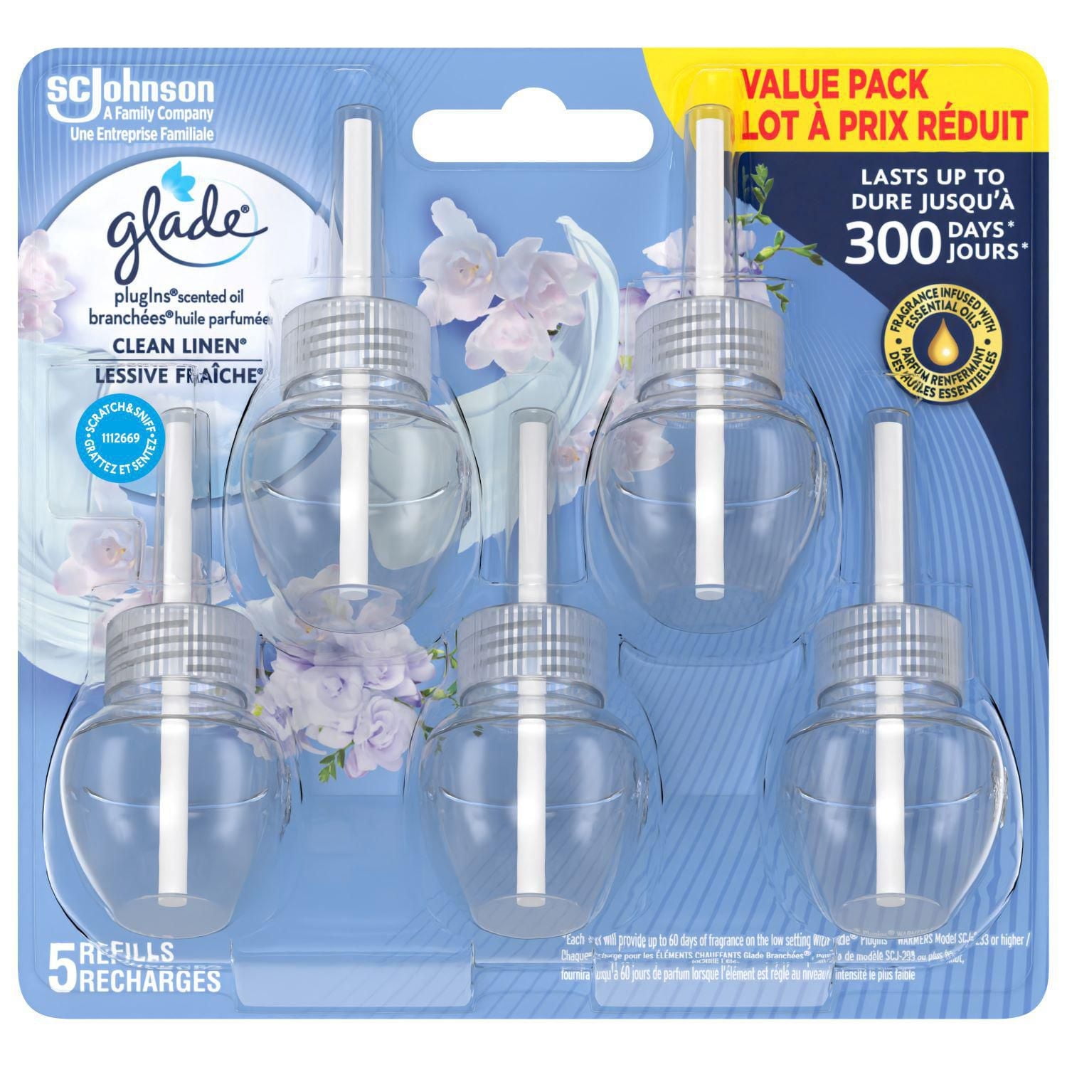Glade Plugins® Air Freshener Oil Refill, Clean Linen, 5 Refills
