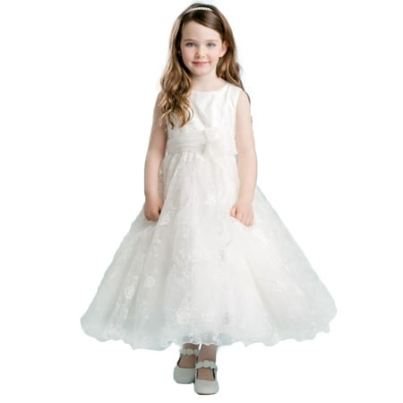 Floral Embroidered Organza Dress - Efavormart Ivory Floral Embroidered Organza Overlay Dress with Scallop Hemline Birthday Girl Dress Junior Flower Girl Dress