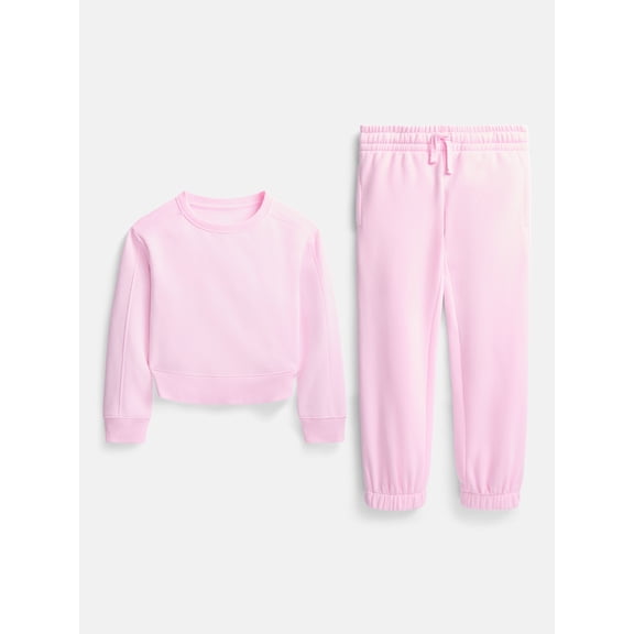 Athletic Works Girl's Active Fleece Crewneck Sweatshirt and Fleece Jogger Sweatpants Set, 2-Piece, Sizes 4-18 & Plus