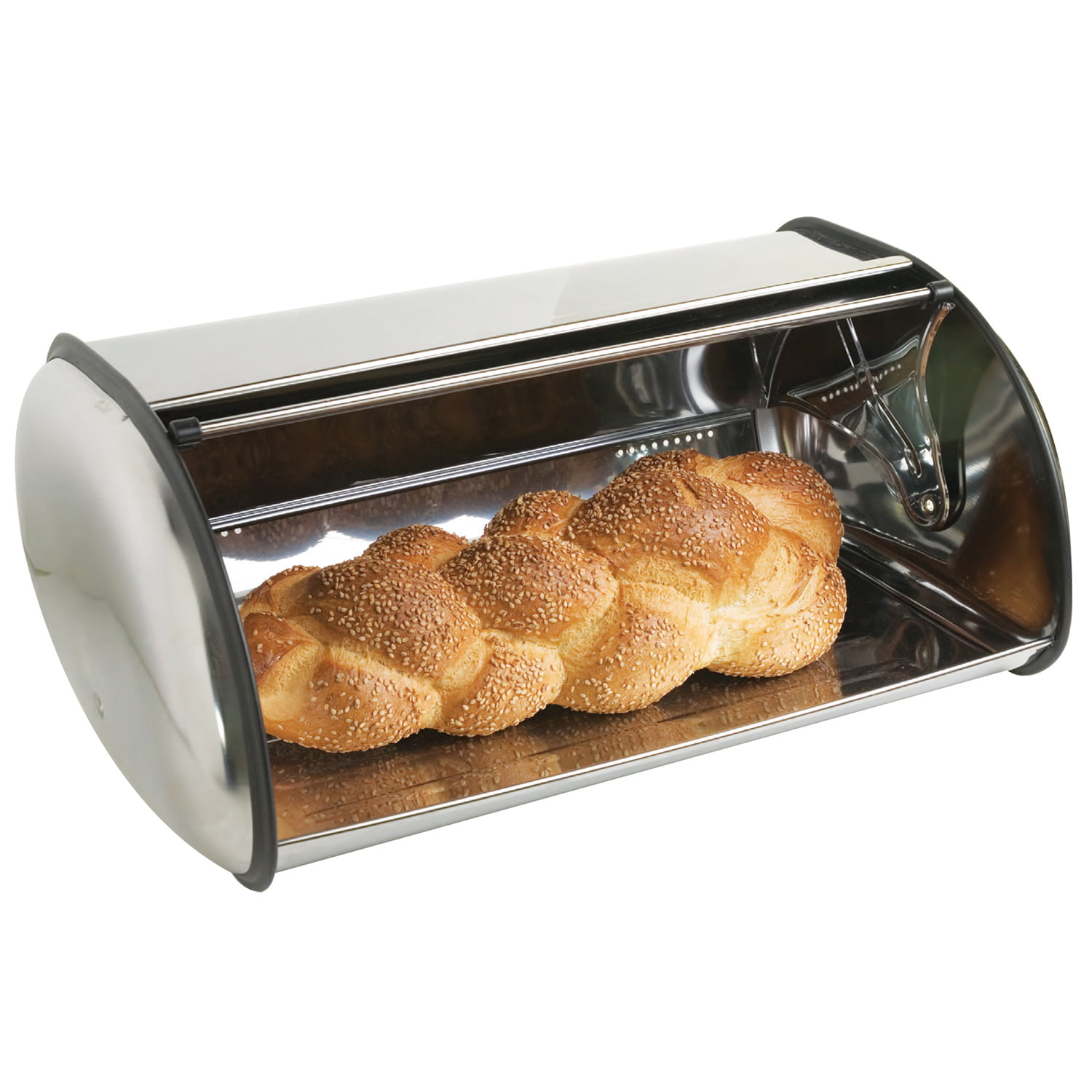 Home Basics Sleek Roll Top Stainless Steel Kitchen Bread Box Storage Home-it Stainless Steel Bread Box For Kitchen