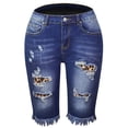 thumbnail image 2 of Pantalones cortos de verano de talle medio para mujer, pantalones cortos desgastados con cremallera y botones elásticos informales a la moda con bolsillos, 2 of 5