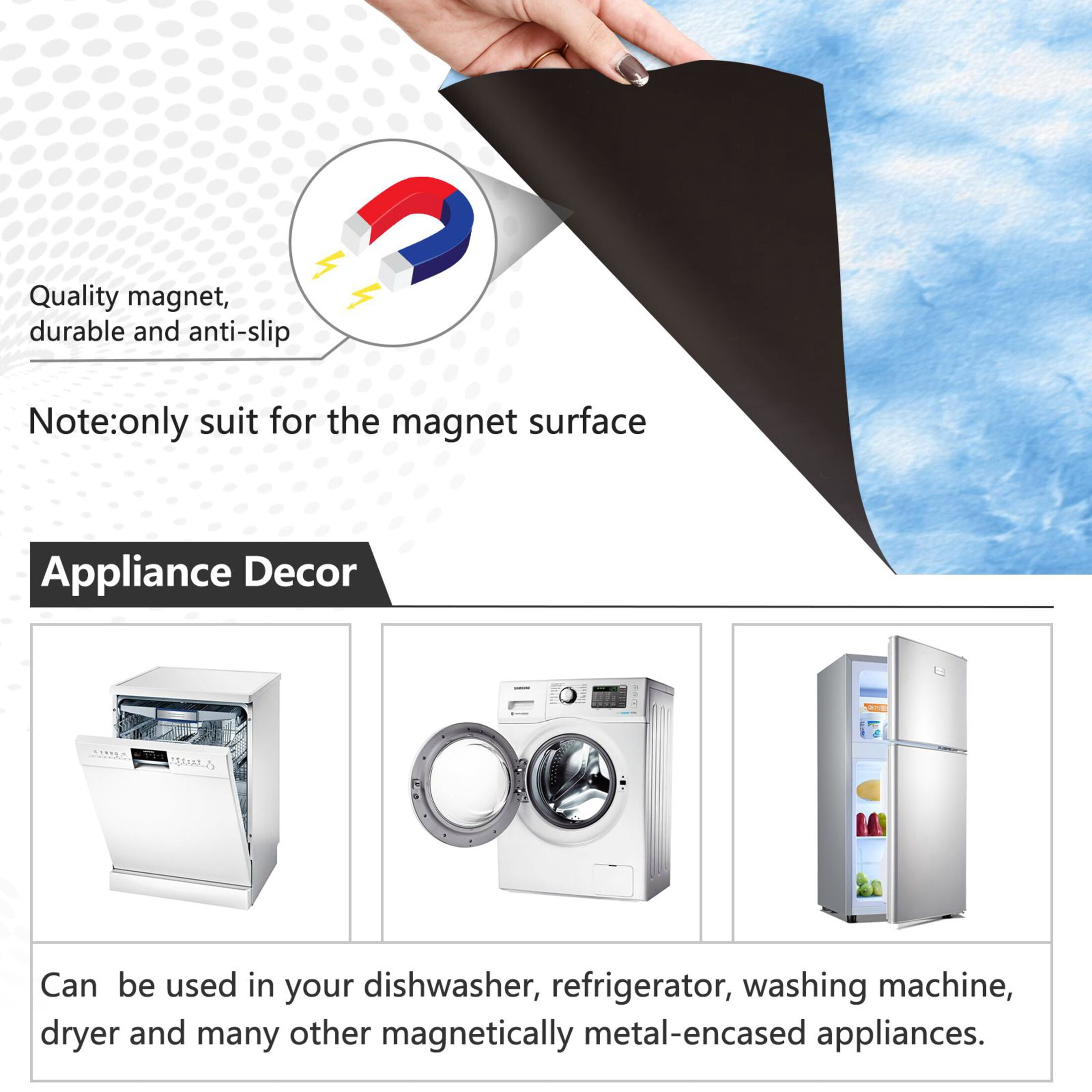 Dishwasher Magnetic Refrigerator Magnet Cover Sticker Home Decorative 23"x26" Light Blue Tie-dye Pattern