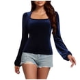 thumbnail image 2 of Feimerou Velvet Dressy Tops for Women Long Sleeve Wrap Velour T Shirts Slim Fit Cute Babydoll Blouses Y2k Going Out Tops, 2 of 7