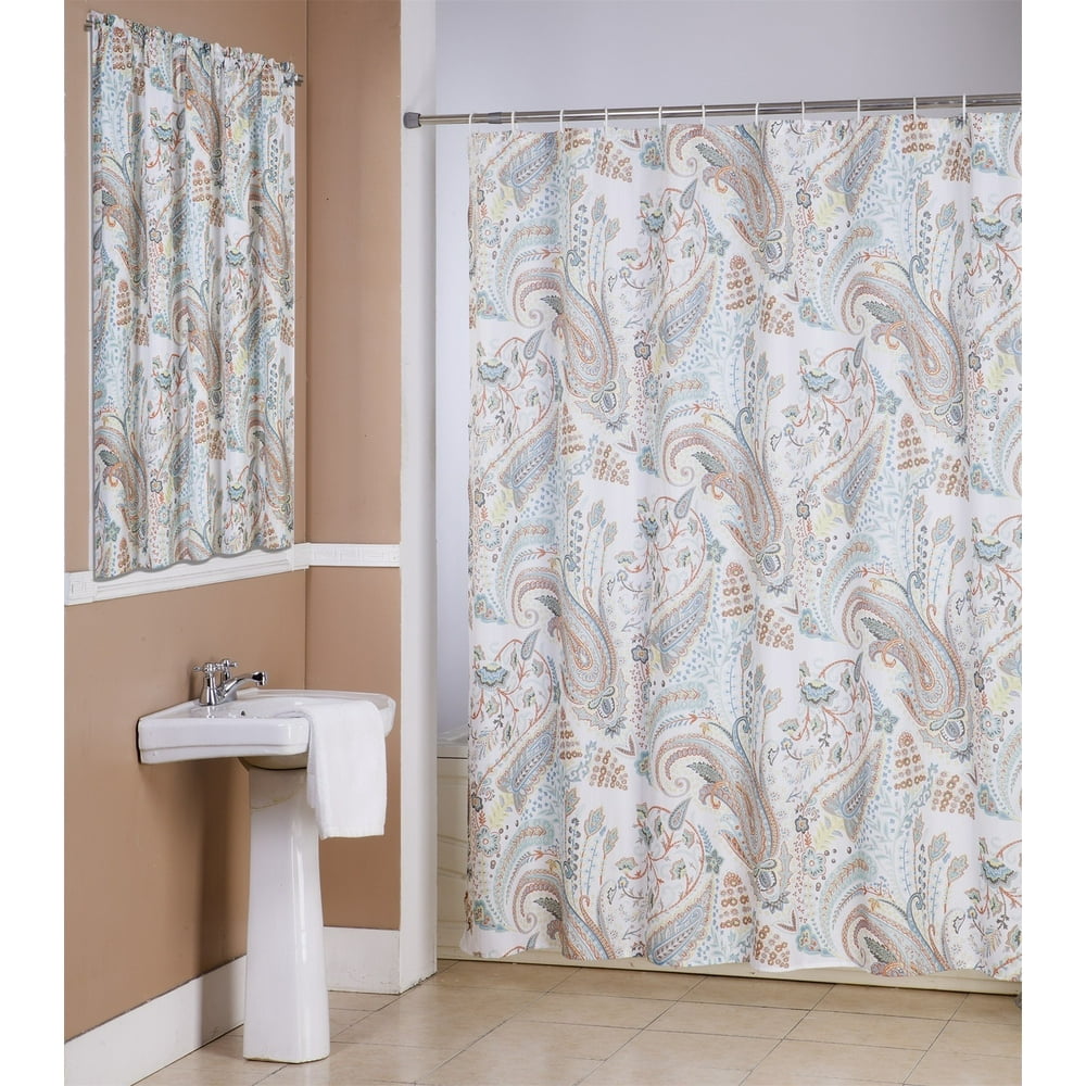 Zoey 14 Piece Bathroom Accessories Set, Canvas Shower Curtain, Hooks