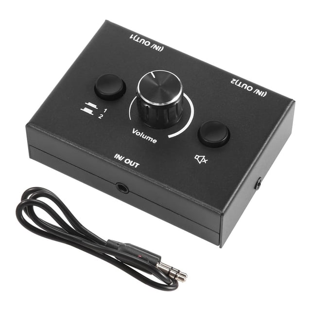 3.5mm Audio Switcher, 2 Input 1 Output/1 Input 2 Output Audio Splitter Switcher, Audio Switcher Box, One-Key Mute Button,1 * 3.5mm Audio Switch Switcher 1 * 3.5mm Audio Cable,black