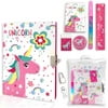 EverCreatives Girls Diary with Lock,Kids Journal Set for Girls Includes 7.1x5.3 Inches Notebook Memo Pad Glitter Pen Ruler Sharpener Eraser in One Jouranl Kit Pink Unicorn