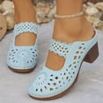 thumbnail image 2 of Dakaela Clogs for Women Closed Toe Chunky Heels Mules Cutout Hollow Slip on Slides Loafer Shoes Arch Support Summer Heeled Sandals Sky Blue 7.5, 2 of 9
