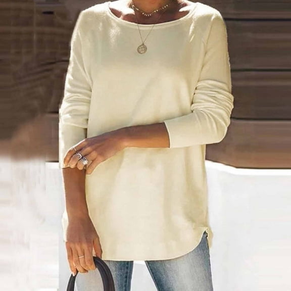 Plus Size Shirts for Women Casual Long Sleeve Crew Neck Solid Color Lounge Tops ,S-3XL