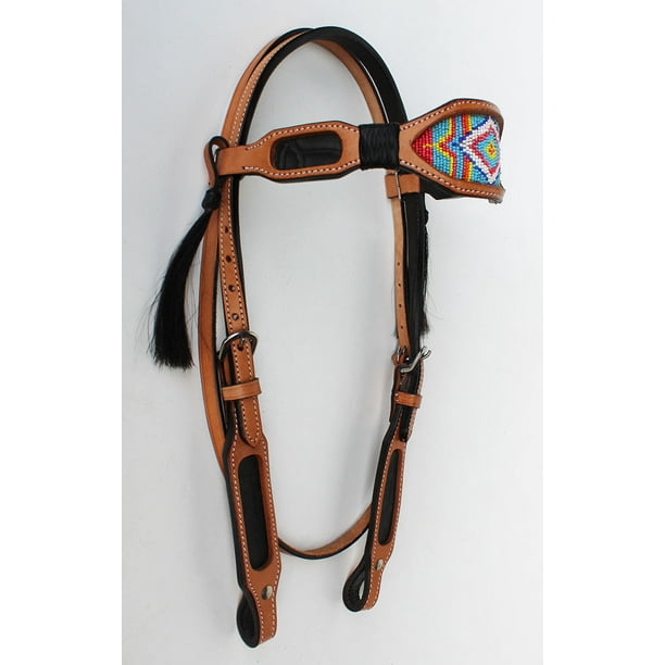 Horse Bridle Western Leather Browband Headstall Show Tack Beaded 7908
