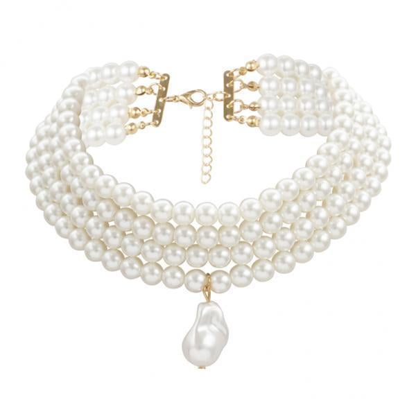 2x de Cadena de Cadena de Múltiples Capas, de Imitación, Abalorios de , de Gargantilla de Clúster, Ajuste para Mujeres, Cualqui Salvador Collar de perlas de imitación multicapa