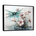 thumbnail image 2 of Designart "Flying Dragonfly Amid Green and Pink Flowers by the Pond" Animals Framed Wall Art - Modern Green Insects & Bugs Living Room Framed Canvas Art, 2 of 6