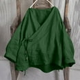 thumbnail image 2 of Aboser Oversized Kimono Tops for Women Lightweight Cotton Linen Shirts Casual Side Tie Blouses Loose V Neck Kimonos Breathable Soft Blouse Green S, 2 of 9