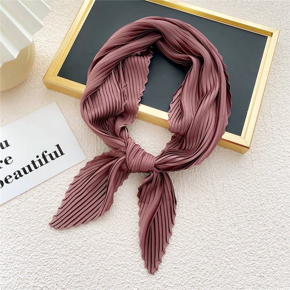 BLTIBY Women Pleated Head Scarf Lightweight Rhombus Neck Scarf Wraps Neckerchief Solid Color Silk Hair Wraps Headbands Multicolor One Size