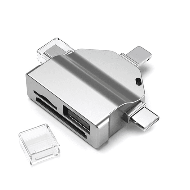 Lector de Tarjetas Multifunción 7 en 1 USB 2.0 Tipo C A SD Adaptador Lector de Memoria USB para PC Accesorios para Portátiles Gris