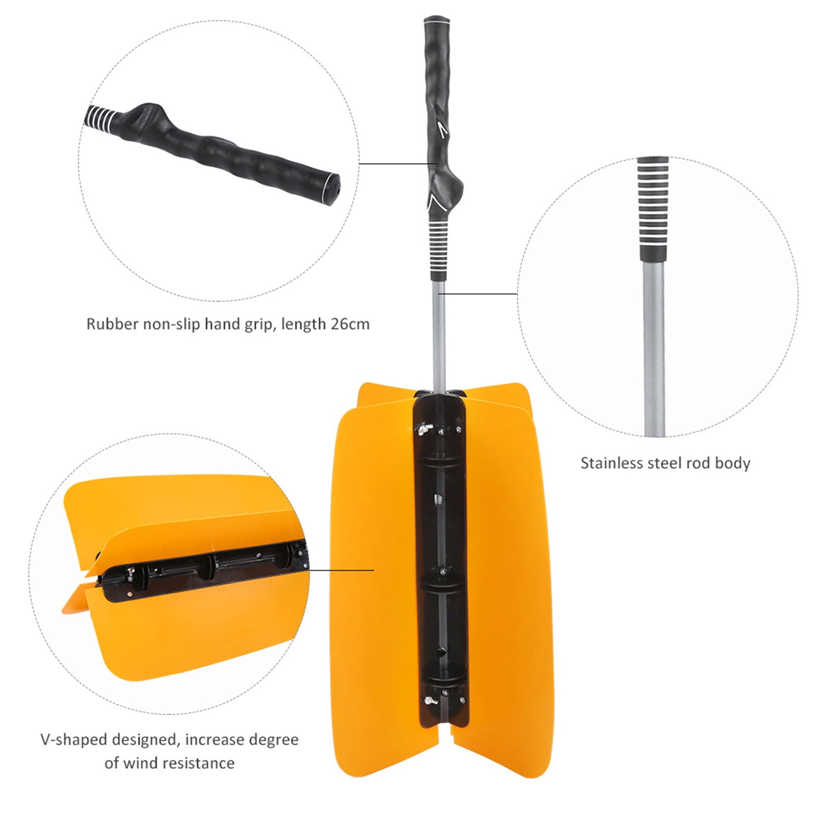 YAHHU ABS Humanized Non-Slip Grip Golf Propeller Fan Trainer Swing Wind Power Training Tool Practice Supplies, Yellow, 30.31 inches / 77 cm