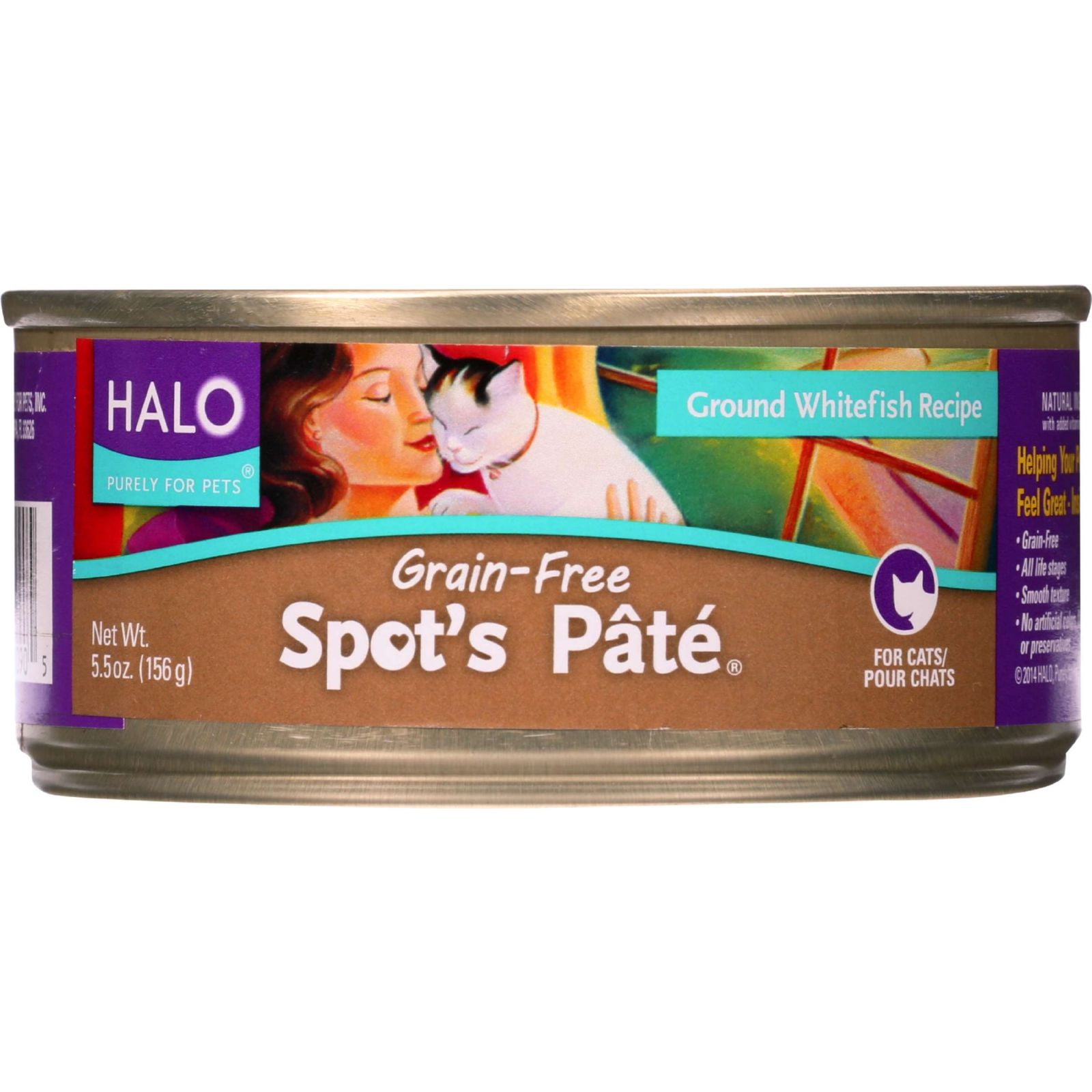 Halo Purely For Pets Cat Food Spots Pate Ground Whitefish Grain-Free 5.5 oz case of 12 by HALO PURELY FOR PETS