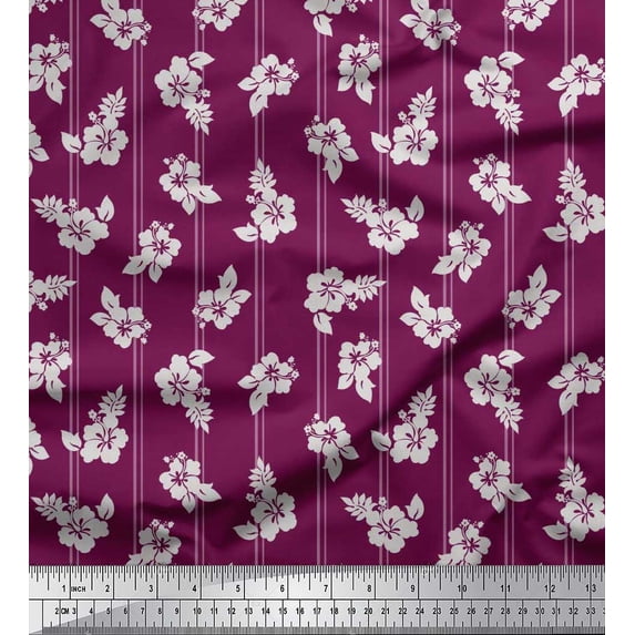 Soimoi Rayon Fabric Stripe,Leaves & Floral Artistic Print Fabric by the Yard 56 Inch Wide