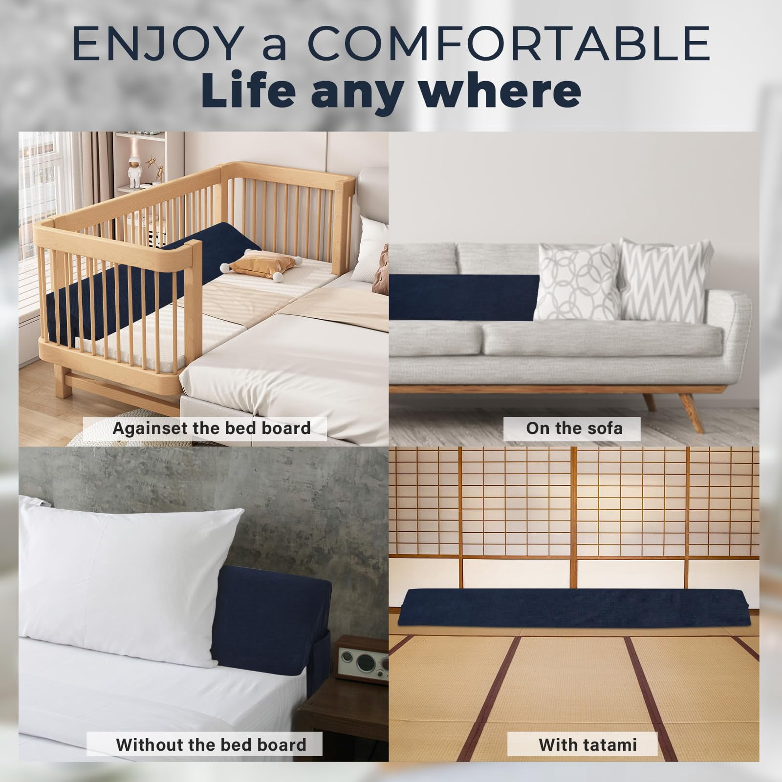 King Bed Wedge Pillow For Headboard/bed Mattress Gap Filler Close (0-6") Stop Falling Down-(blue 76"x10"x6")