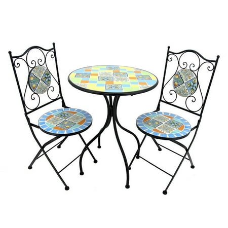 "Rome" Mosaic Bistro Set - 1 Round Table, 2 Folding Chairs ...