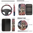 thumbnail image 5 of Uorisanigo Car Seat Covers Full Set American Flag Wolf Flower Steering Wheel Covers Pack of 18 Universal Arm Rest Cover,Shoulder Strap Protector,Hand Brake Gear Shift Cover,Coasters,Keychain, 5 of 7