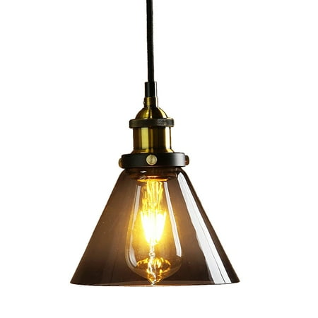 

Vintage Industrial Metal Finish Black Gray Glass Shade Loft Pendant Lamp Retro Ceiling Light Vintage Light fitting (diameter 18cm glass shade Brass head)