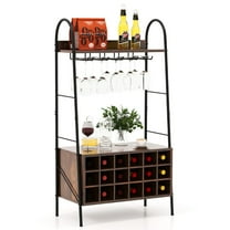 Barara King Kitchen Bakers Rack, Kitchen Microwave Stand, Baker's Rack with Detachable Wine Rack and 5 Rows of Stemware Holder-Rustic Brown