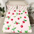 thumbnail image 2 of Manfei Cartoon Summer Cherry Twin Sheet Sets, Pink Red Fruit Twin Fitted Sheet, Teens Kids Girls Female Flat Sheet, Breathable Home Decor, 3-Piece, 2 of 7